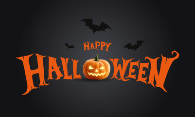 Typographic design with 3D pumpkin for Happy Halloween. Halloween vector background design. Decor for t-shirts, banners, posters and parties.