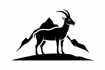 mountain goat silhouette vector line art illustration