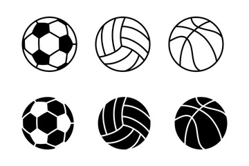 Black Outline with silhouette of football volleyball and basketball illustration 