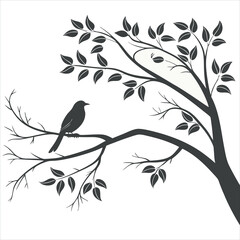 Silhouette of a bird sitting on a tree branch