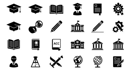 Education icon set in black and white