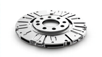 Automotive Brake Rotor: A close-up studio shot showcasing a brand new, high-performance brake rotor, its metallic surface gleaming with precision engineering