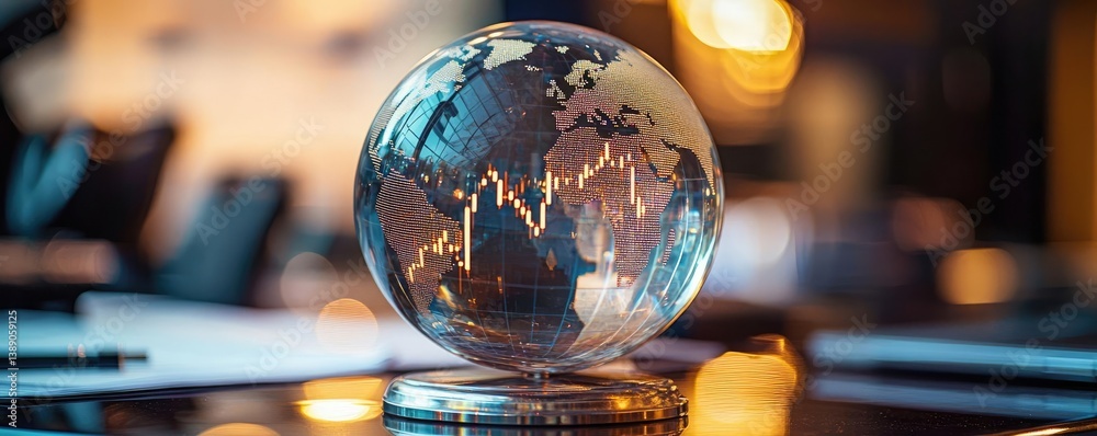 Poster candlestick in crystal globe predicting stock market success concept. a crystal globe with financial