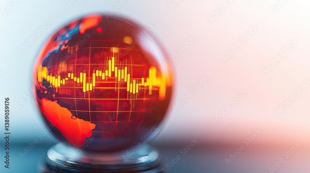 Aufkleber candlestick in crystal globe with investment forecasting analysis concept. globe with financial data