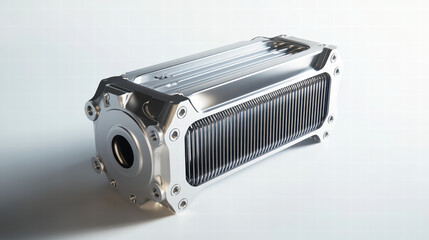 Futuristic Industrial Machine: A close-up shot reveals a sleek, metallic industrial machine, with intricate detailing and modern aesthetic.