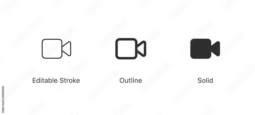 Poster video camera icon, video call app icon sign for media, streaming, recording and communication app de