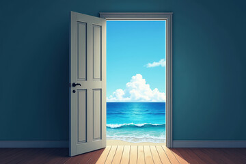 Open door to beach paradise view