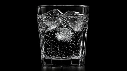 Clear Glass of Water Sparkling on Dark Black Background, Highlighting Ripples and Water Droplets