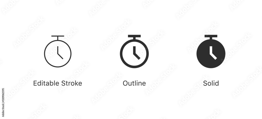 Poster Stopwatch icon, Timer icon, stop watch sign button, countdown icon - Time and Clock icons. editable stroke