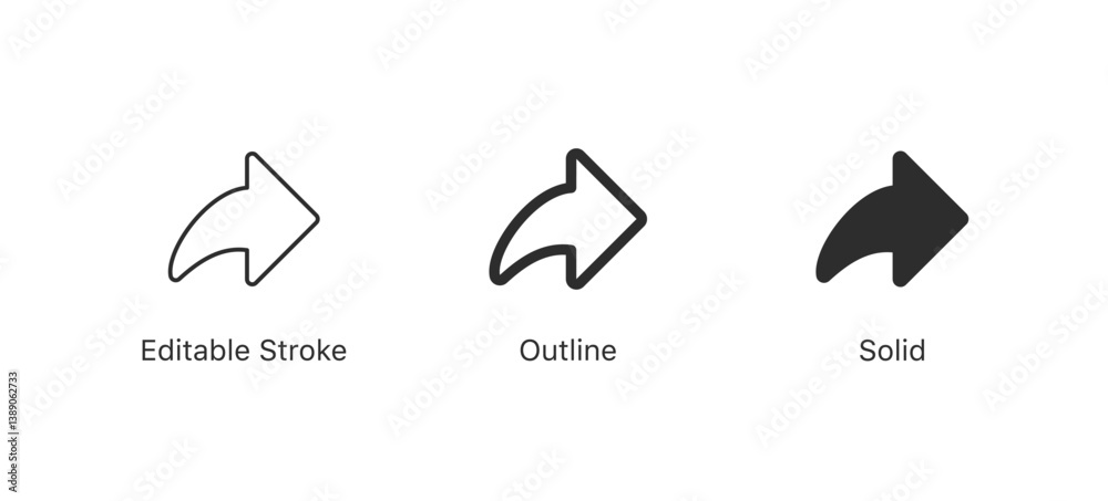Aufkleber Share icon set. Arrow symbol, Reply send forward icons button. Send message icon. External Link Icon. editable stroke