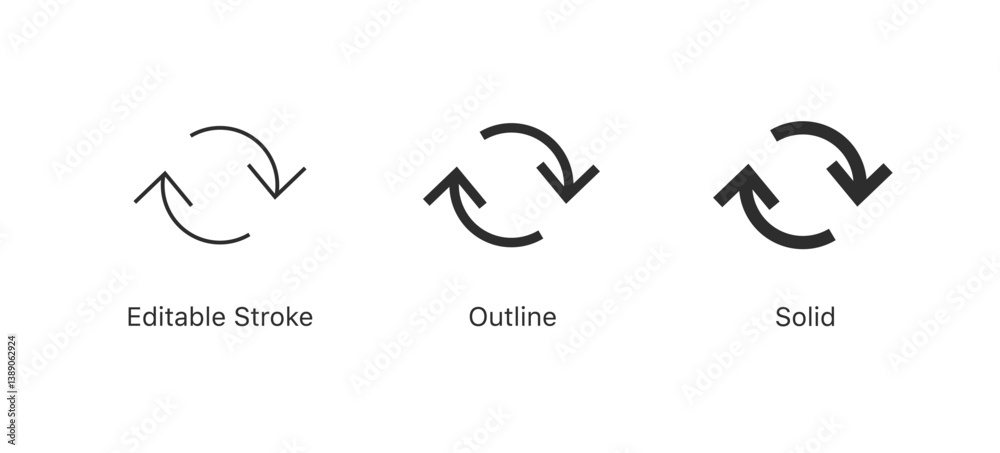 Fototapete Refresh icon vector. exchange icon symbol. recycle vector icon symbol. Repeat and reload icons set and sync arrow rotation circle. editable stroke outline style for app user interface and web elements