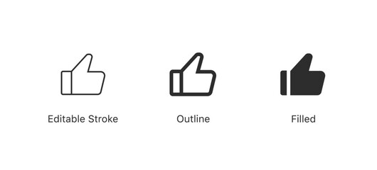like icon button. thumbs up icon symbol, approval sign - add to favorite button icon. editable stroke, outline flat style