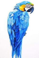 Obraz premium A Beautiful Watercolor Painting Depicting a Blue Parrot Standing