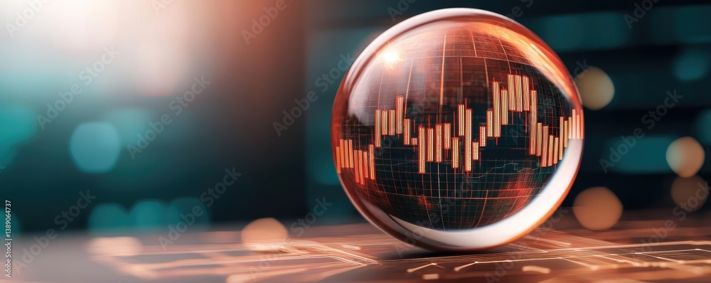Poster candlestick in crystal globe with stock market forecast concept. digital globe showcasing financial 