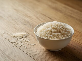 White Bowl of Rice on Table with Isolated Background for Simple Food Presentation and Photography