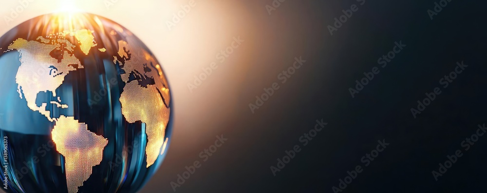 Aufkleber Candlestick in crystal globe with investment forecasting analysis concept. Beautiful globe showcasing continents with warm light effects.