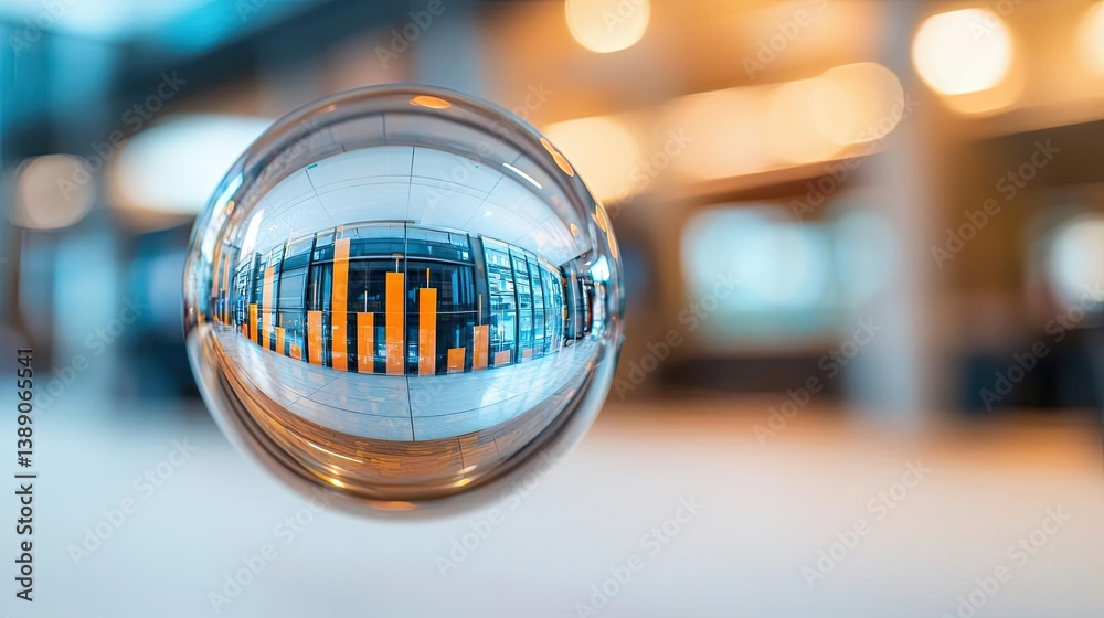 Poster candlestick in crystal globe with investment forecasting analysis concept. reflection of modern busi