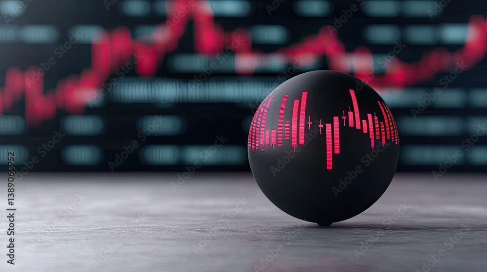 Poster candlestick in crystal globe with stock market forecast concept. financial data visualization on a m