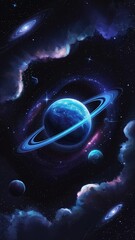 A mesmerizing cosmic space scene featuring distant planets surrounded by ethereal glowing light, evoking mystery and wonder in the vast universe. Perfect for sci-fi and fantasy themes. 