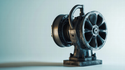 Naklejka premium Mechanical Marvel: A detailed and intricately crafted machine, highlighting its industrial design and functionality against a minimalistic backdrop.