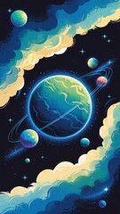 A mesmerizing cosmic space scene featuring distant planets surrounded by ethereal glowing light, evoking mystery and wonder in the vast universe. Perfect for sci-fi and fantasy themes. 