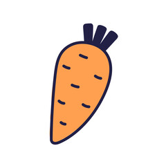 Cute cartoon carrot icon illustration. Food vegetable flat icon concept isolated on white background. Carrot in Doodle style. Food Illustration. Vector. Easter