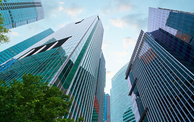 Modern skyscrapers reaching for the sky in a bustling city center