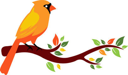 Stylized Bird on Spring Branch