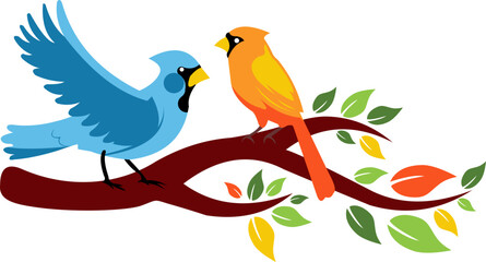 Stylized Bird on Spring Branch