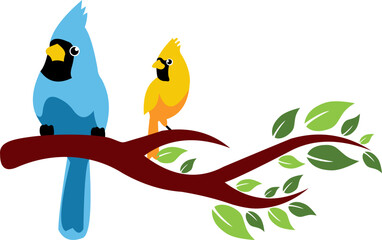 Stylized Bird on Spring Branch