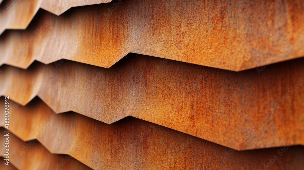 Poster abstract rusted metal wall cladding with geometric pattern creating a textured surface and industria