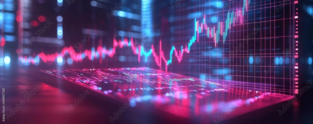 Poster open book with vertical digital lights chart in financial reveal concept. colorful digital financial
