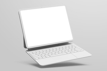 Fototapeta premium white clay tablet 13 inch with blank display and keyboard case in minimal scene 3d render illustration