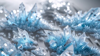 Obraz premium Frozen Elegance - Abstract Ice Texture with Frosty Blue and White Crystals.
