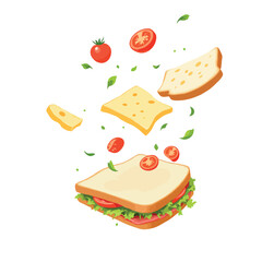 Vsai sandwich ingredients falling and creating a delicious meal