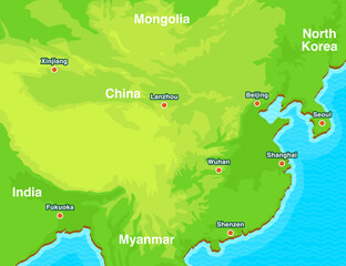 Editable vector map featuring China, North and South Korea, and Mongolia. Fully layered and customizable, ideal for educational materials, infographics, presentations, and design projects.
