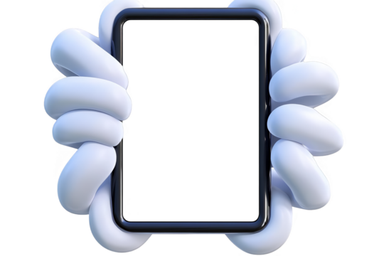 3D Illustration of a Black Tablet Screen with White Twisted Frame Isolated