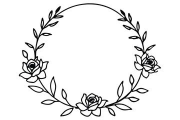 minimalist line drawing round floral wreath