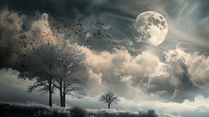 Obraz premium full moon over the forest