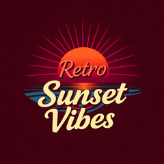 Symbolic traditional T-shirt art print featuring a retro sunset beach scene with vibrant sun. Three harmonious hues depict a serene sunset art illustration design. Retro concept design