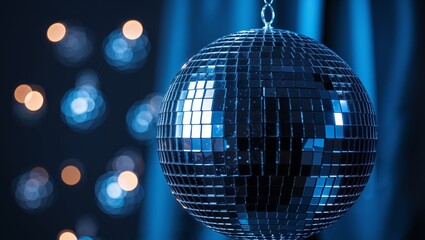 Fototapeta premium Dark Disco Ball in Blue Ambient Lighting.
