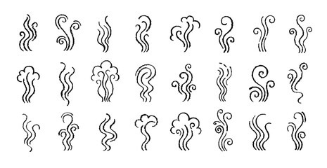 Smoke icon. Doodle smell steam line vector. Line smoke, scent, hot air. Crayon smell or wind steam logo. Hand drawn illustration. Heat wave with coffee aroma. Fire swirl. Line sketch of cooking smoke