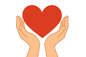 Compassionate Hands Cradling Red Heart: Vector Illustration for Love, Care, Support, Charity, and Empathy Concepts in Healthcare, Relationships, and Social Causes
