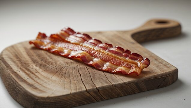 Appetizing Bacon with Copy Space for Text on Raw Cutting Board.