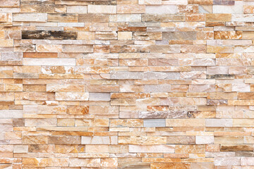 Natural Stone texture background. Beige brown color. Square rectangle shape in horizontal row stripe. Material for architectural decoration, wall cladding panel for facade, hotel, pool villa, resort.