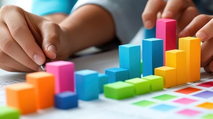 A teacher and students conducting a class poll and creating bar graphs to analyze results
