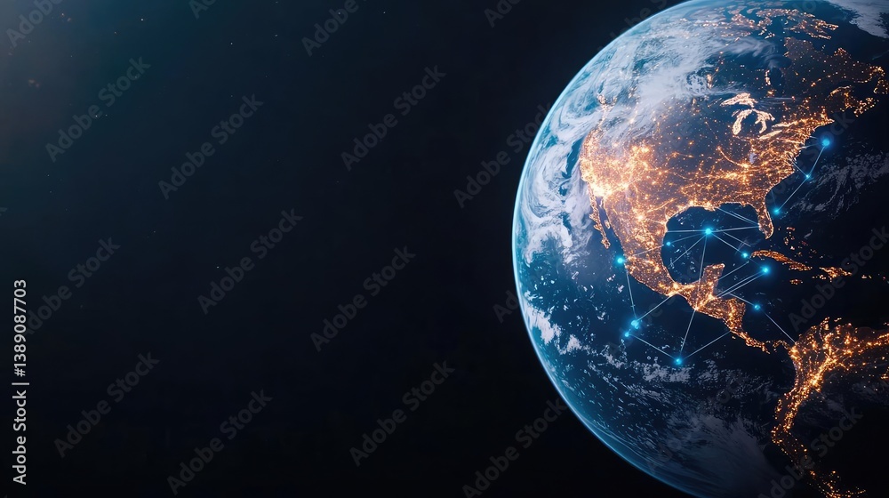 Poster earth with glowing network highlighting global cloud data concept. a stunning view of earth highligh