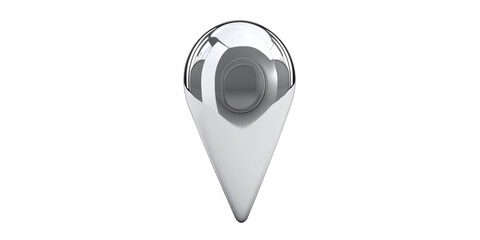 3D Illustration of Silver and White Pin Location Symbol on Transparent