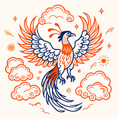 Mystical Phoenix Rising from a Billowing Cloudstorm, Feathers Glowing with Dawn's Soft Shimmer