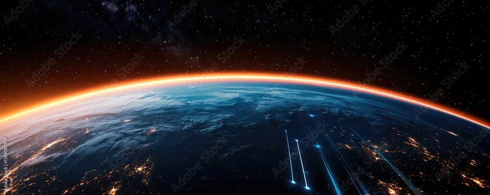 Poster earth with glowing network highlighting global cloud data concept. a stunning view of earth from spa